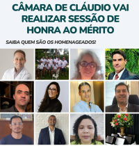 Câmara de Cláudio vai realizar sessão de Honra ao Mérito