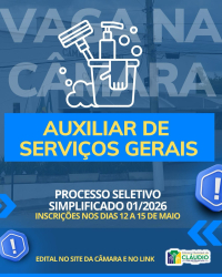 Oportunidade de Trabalho na Câmara - Vaga de Auxiliar de Serviços Gerais