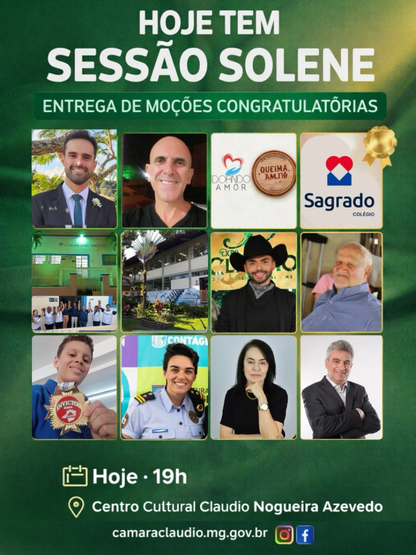 Câmara de Cláudio realiza sessão solene para entrega de Moções Congratulatórias