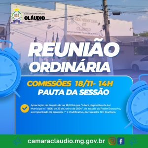 Pauta da Sessão Plenária da Câmara Municipal - 18/11/2024