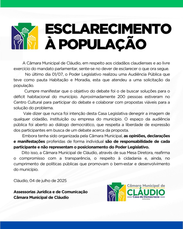 Esclarecimento à população