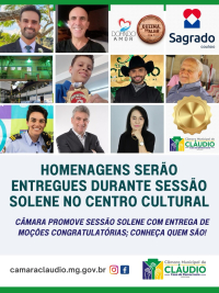 Homenagens serão entregues durante sessão solene no Centro Cultural