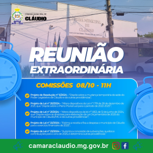 Câmara Municipal de Cláudio realiza reuniões extraordinárias