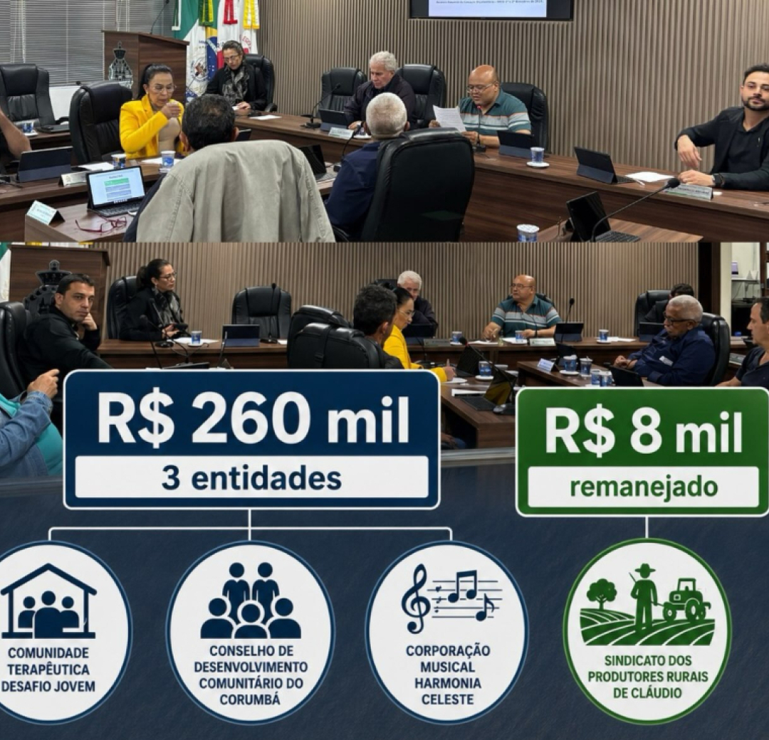 Câmara aprova R$ 260 mil para entidades e remaneja R$ 8 mil para o Sindicato Rural