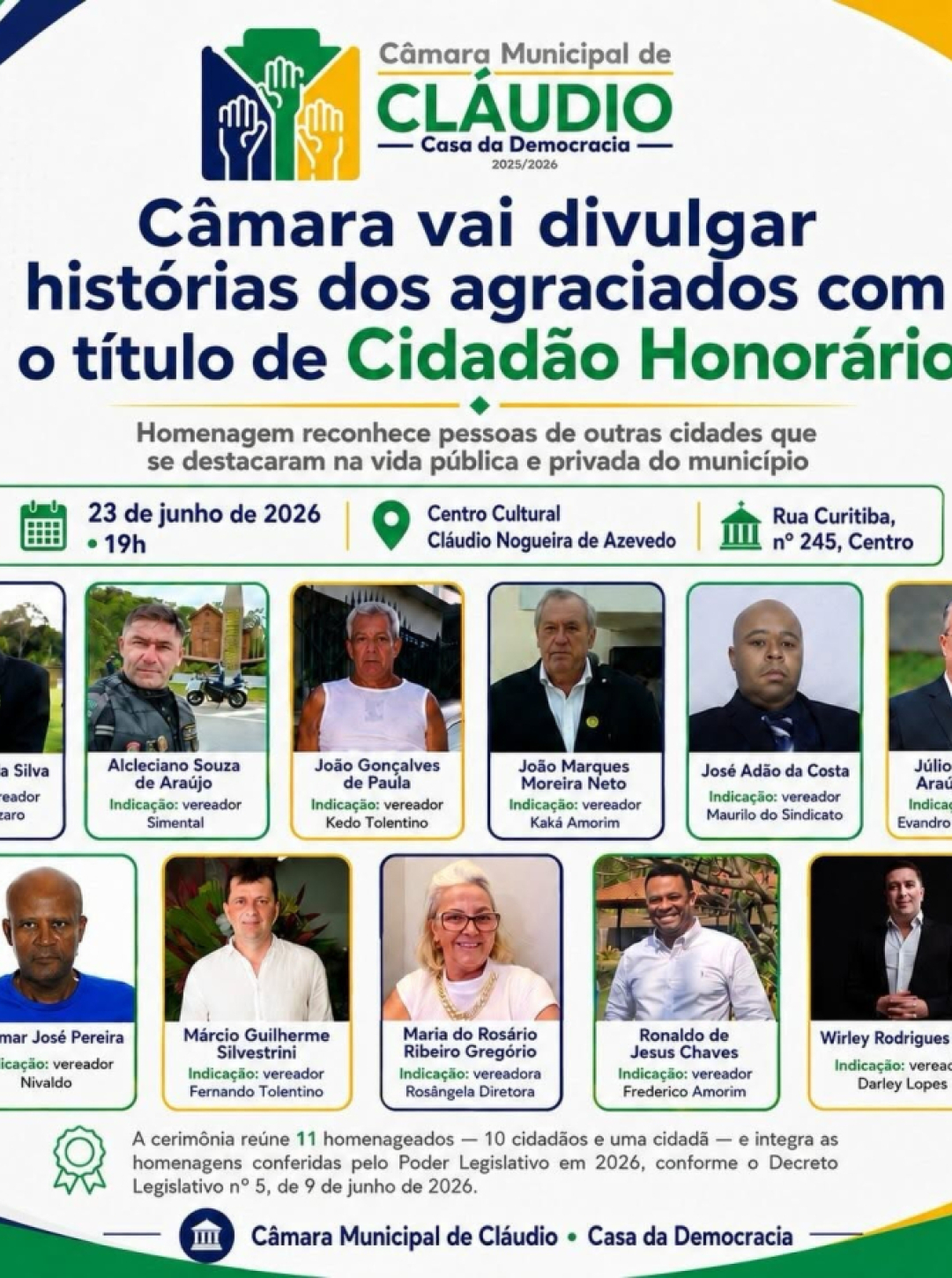 Série da Câmara vai contar a de cada um dos homenageados com a Cidadania Honorária