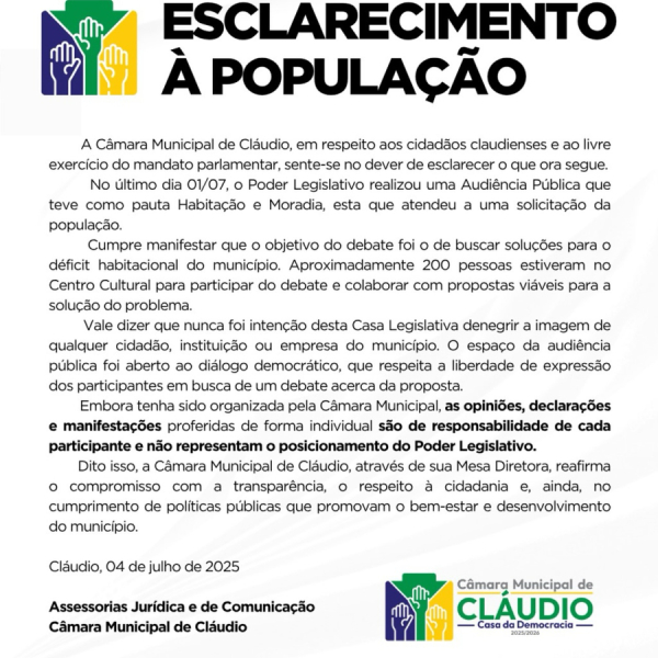 Esclarecimento à população